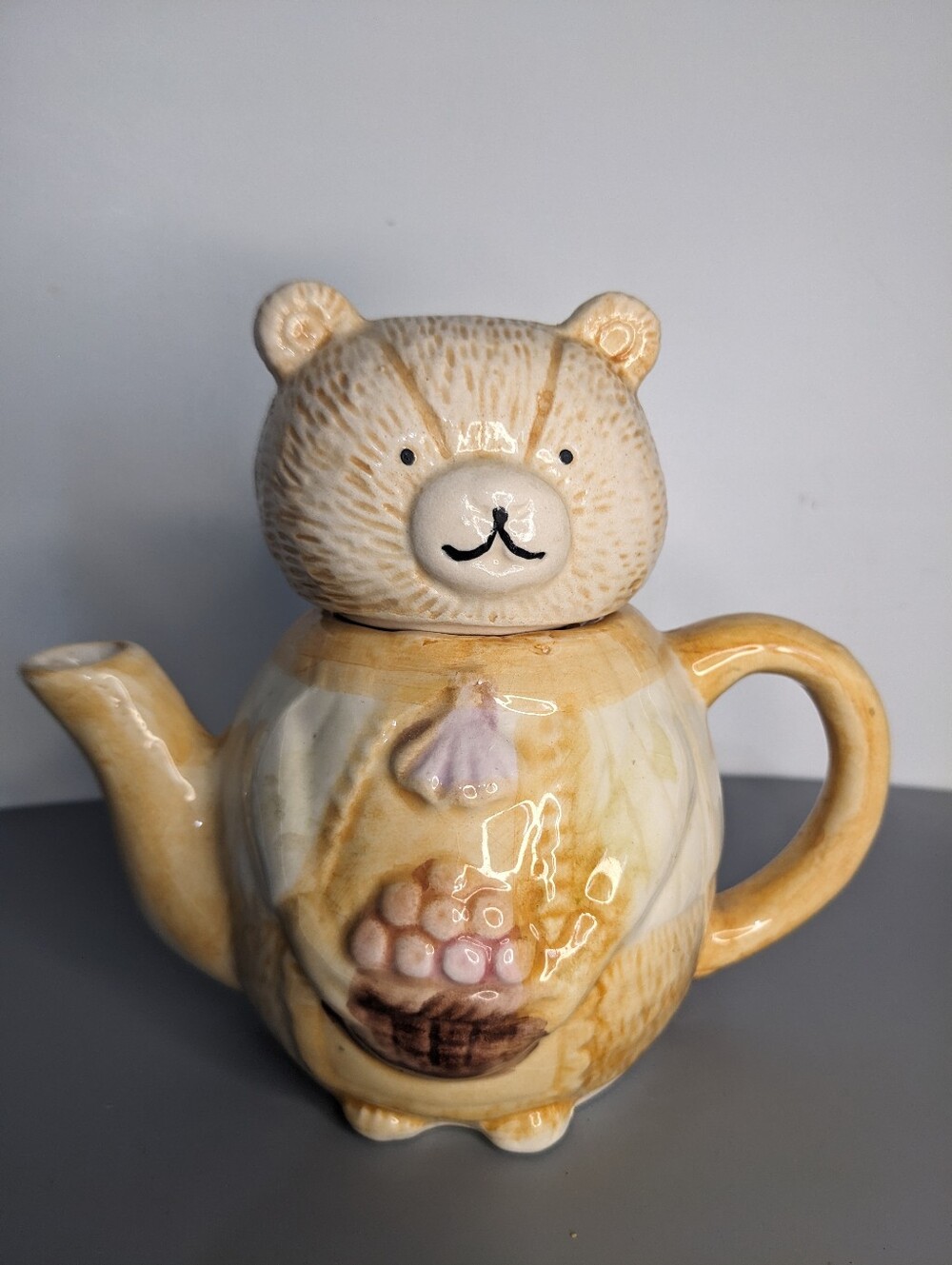Japan Bear Teapot Honeycomb Design Vintage 1970s Ceramic Kitchen Collectible